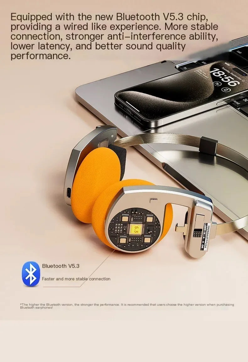 Original Bluetooth5.3 Wireless Headphones Sports Earbuds Retro Foldable Headset Stereo Gaming Noise Reduction Fashion