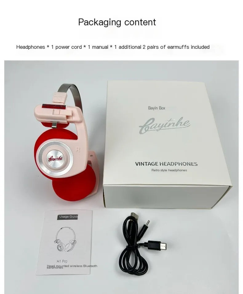 Original Bluetooth5.3 Wireless Headphones Sports Earbuds Retro Foldable Headset Stereo Gaming Noise Reduction Fashion