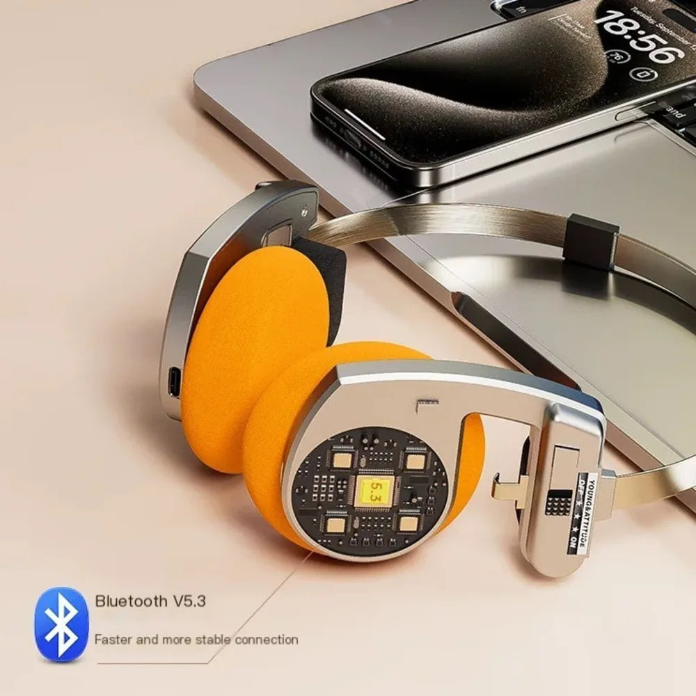 Original Bluetooth5.3 Wireless Headphones Sports Earbuds Retro Foldable Headset Stereo Gaming Noise Reduction Fashion