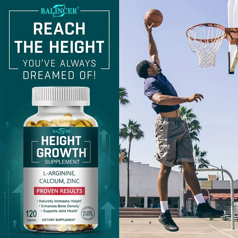 Height Growth Calcium Vitamin D Supplement Natural Vegetarian Capsules Increase Bone Strength Height Promoter Adults Children
