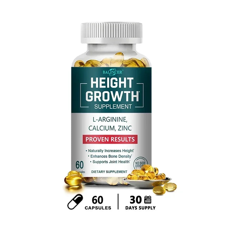 Height Growth Calcium Vitamin D Supplement Natural Vegetarian Capsules Increase Bone Strength Height Promoter Adults Children