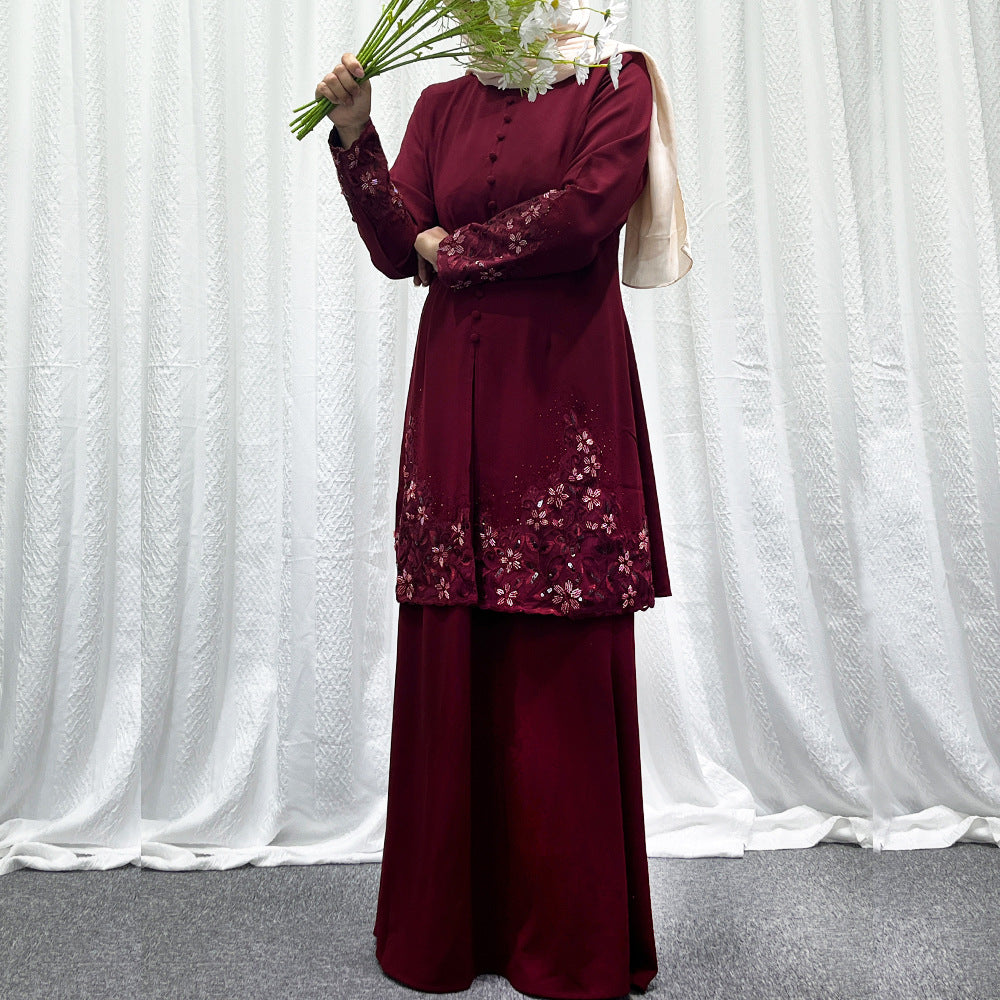 Hong Kong Ancient Cage Clothing Hemp Embroidery Hollow Embroidery Heavy Industry Skirt Two-piece Suit 2025