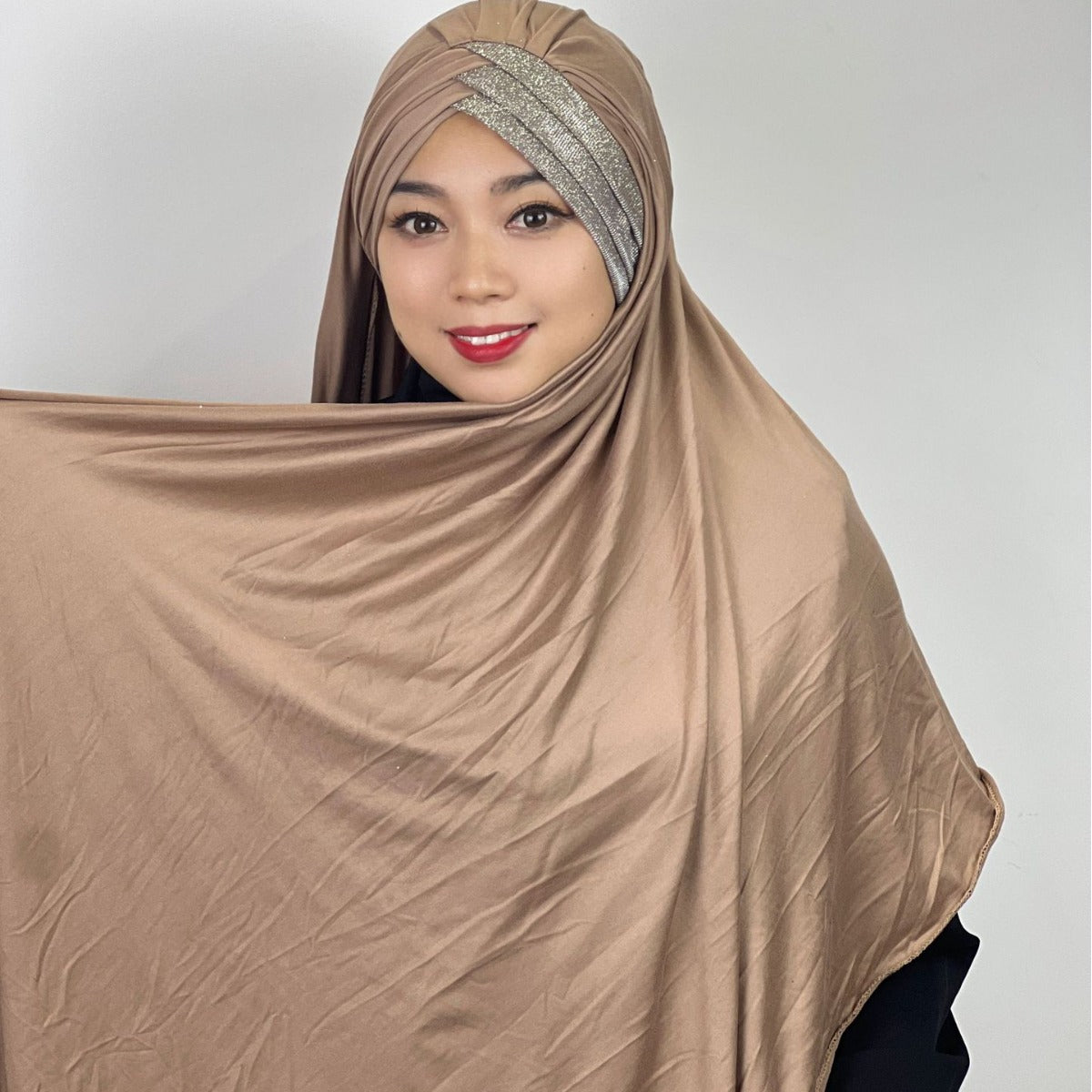 High Quality Brushed Long Scarf Ethnic Sequined Pleated Bag Head Cap Malay Comfortable Women's Headscarf In Stock
