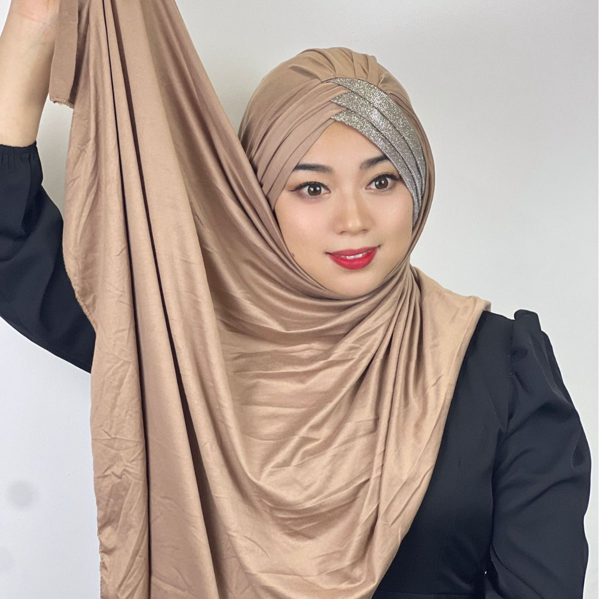 High Quality Brushed Long Scarf Ethnic Sequined Pleated Bag Head Cap Malay Comfortable Women's Headscarf In Stock