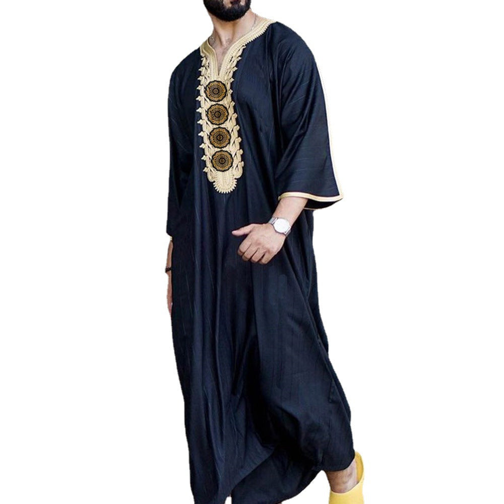 2025 Ethnic Style Men's Long Shirt Casual Youth Ordinary Black Muslim Robe 1134998