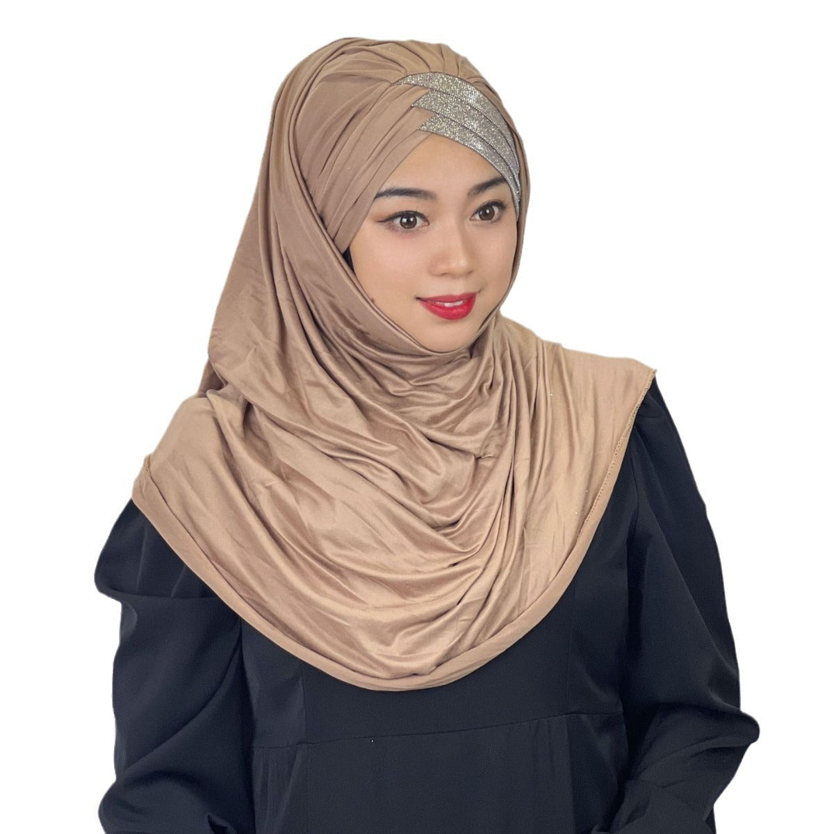 High Quality Brushed Long Scarf Ethnic Sequined Pleated Bag Head Cap Malay Comfortable Women's Headscarf In Stock