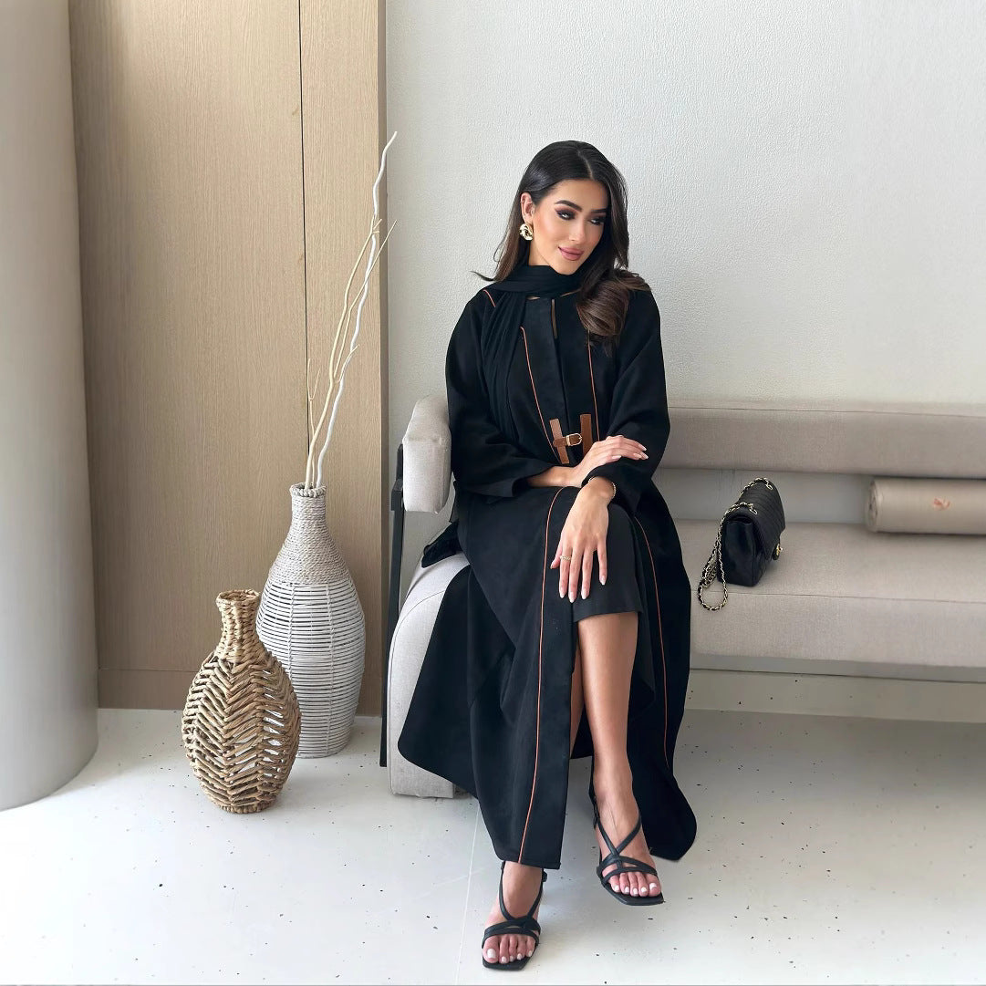 Women's Middle Eastern Muslim Abaya Fashion Robe Cross-border Foreign Trade Dress Belt Outer Cover Ready Stock 2025