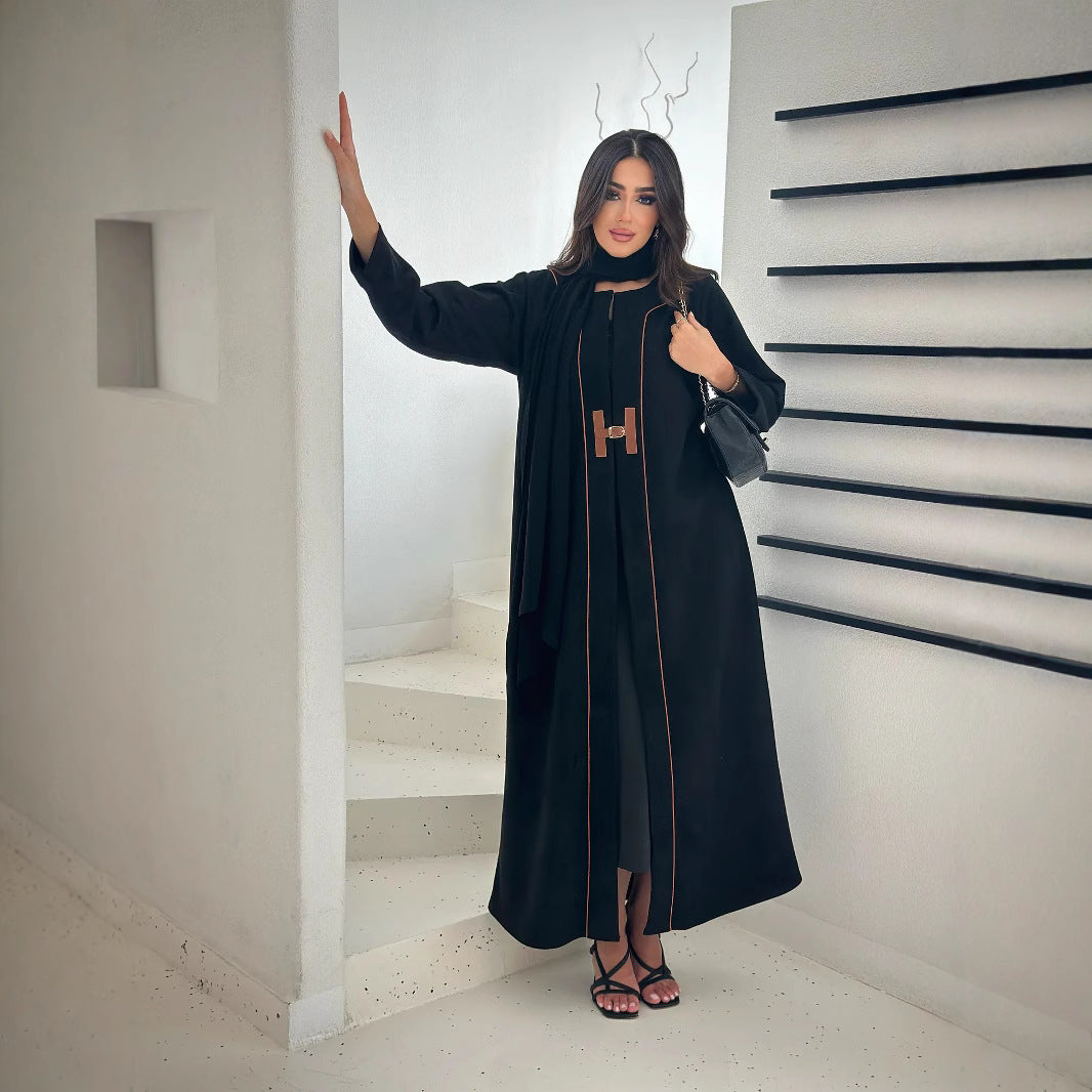 Women's Middle Eastern Muslim Abaya Fashion Robe Cross-border Foreign Trade Dress Belt Outer Cover Ready Stock 2025
