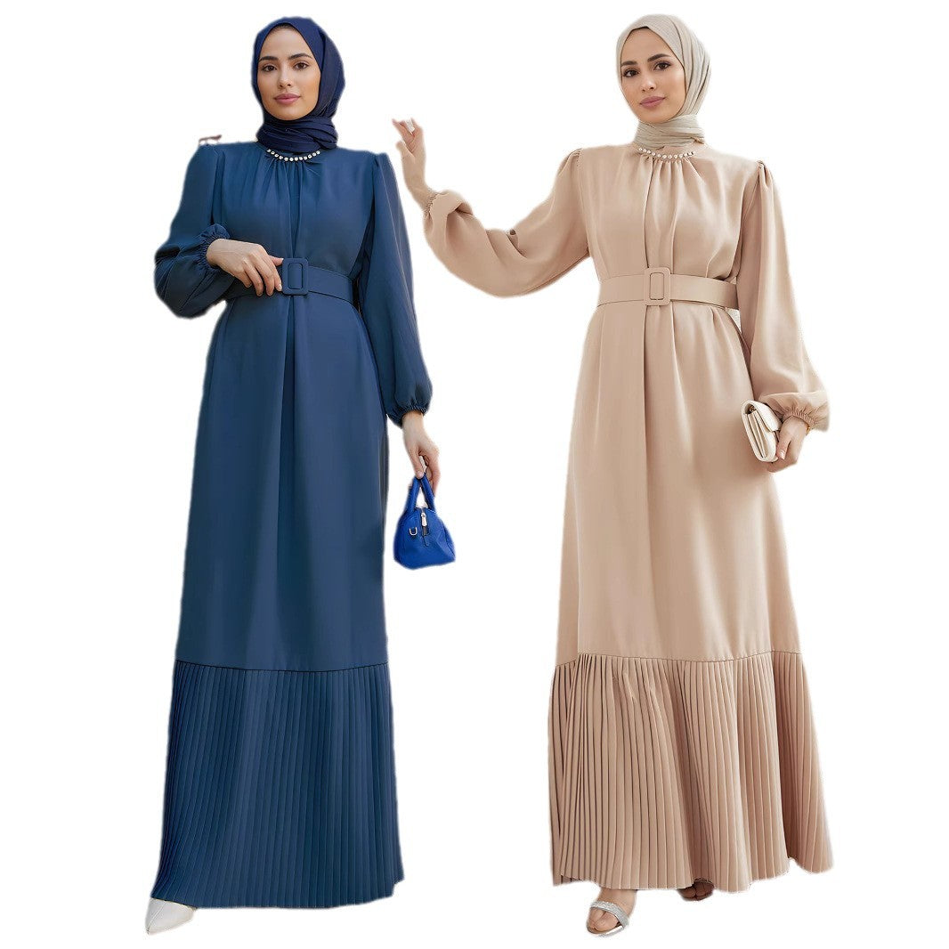 Elegant Beaded Pleated Dress Middle Eastern Muslim Dress (Turban Not Included)