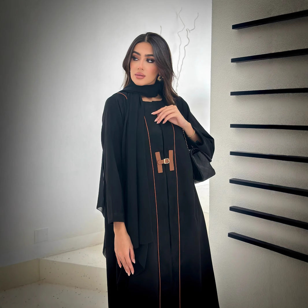 Women's Middle Eastern Muslim Abaya Fashion Robe Cross-border Foreign Trade Dress Belt Outer Cover Ready Stock 2025