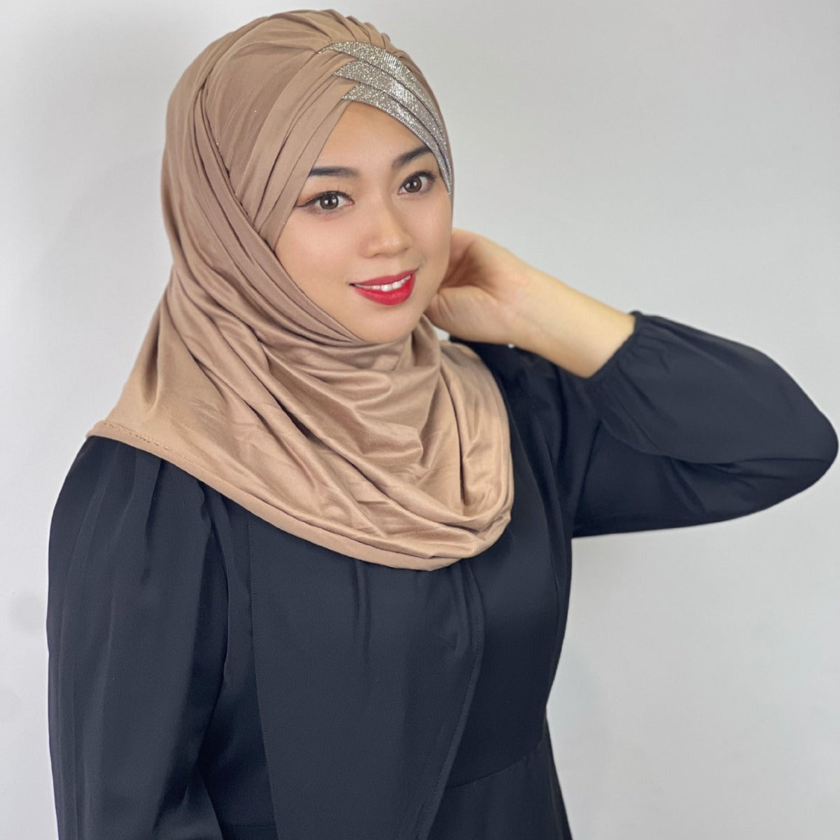High Quality Brushed Long Scarf Ethnic Sequined Pleated Bag Head Cap Malay Comfortable Women's Headscarf In Stock