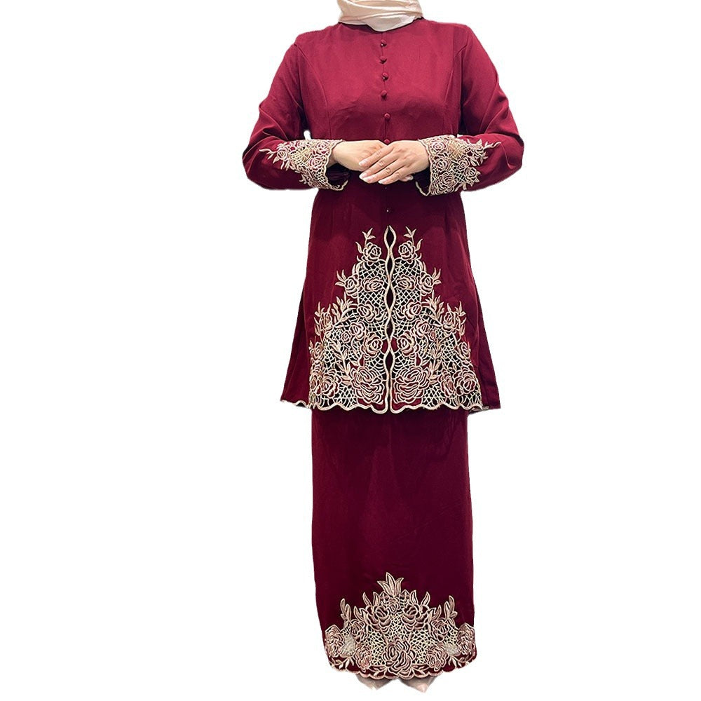 Hong Kong Ancient Cage Clothing Hemp Embroidery Hollow Embroidery Heavy Industry Skirt Two-piece Suit 2025