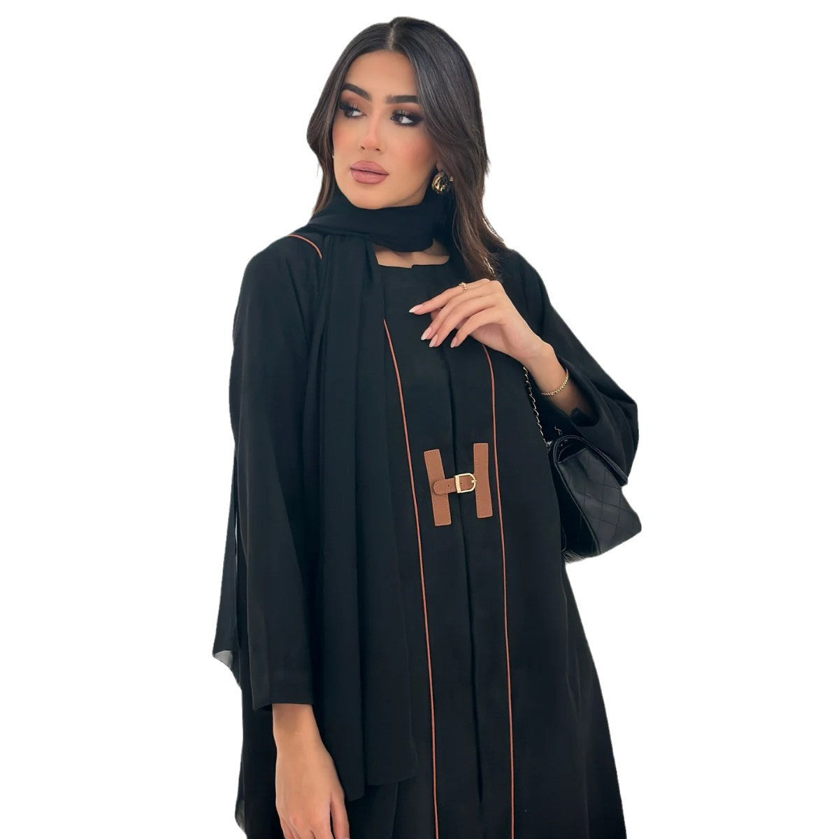 Women's Middle Eastern Muslim Abaya Fashion Robe Cross-border Foreign Trade Dress Belt Outer Cover Ready Stock 2025
