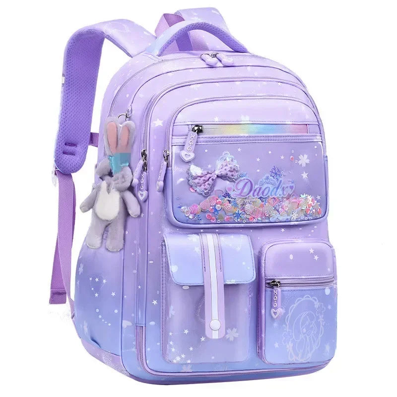 Primary Bow Knot Schoolbag With Rabbit Pendant For Girls Orthopaedics Kids Backpack Waterproof School bag