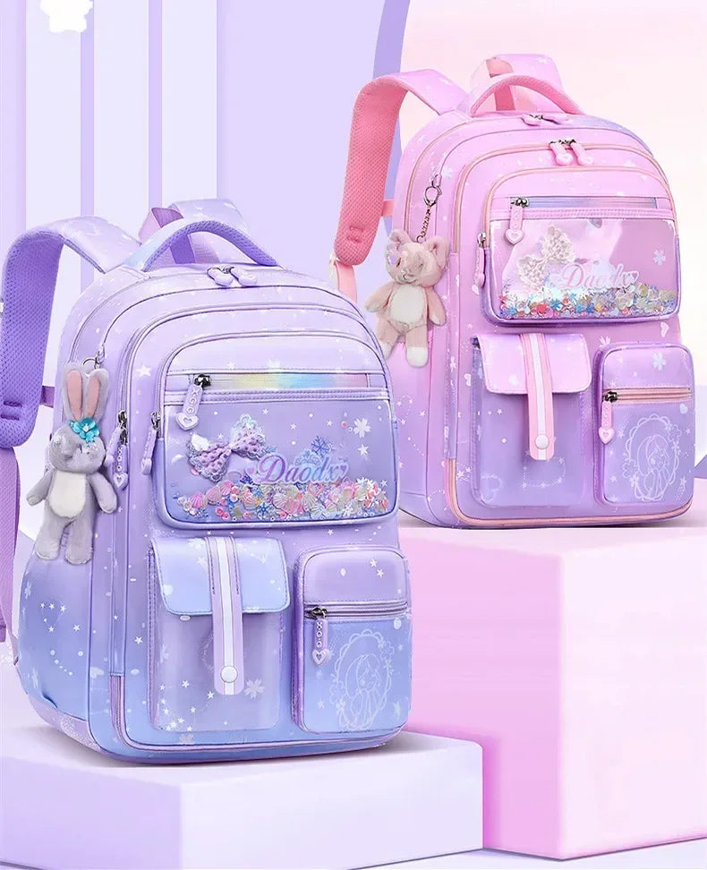Primary Bow Knot Schoolbag With Rabbit Pendant For Girls Orthopaedics Kids Backpack Waterproof School bag