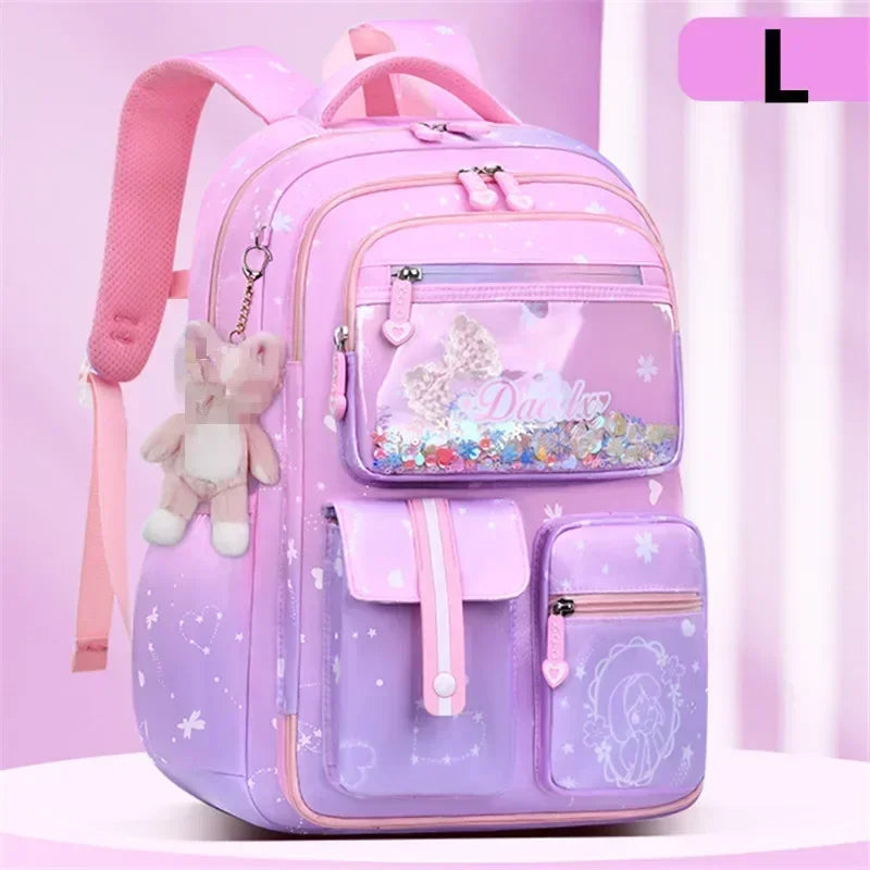 Primary Bow Knot Schoolbag With Rabbit Pendant For Girls Orthopaedics Kids Backpack Waterproof School bag