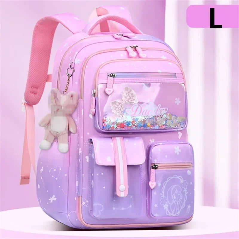 Primary Bow Knot Schoolbag With Rabbit Pendant For Girls Orthopaedics Kids Backpack Waterproof School bag