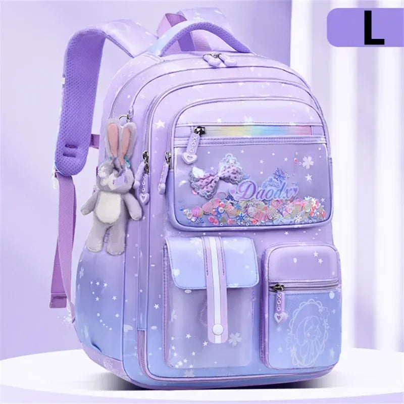 Primary Bow Knot Schoolbag With Rabbit Pendant For Girls Orthopaedics Kids Backpack Waterproof School bag
