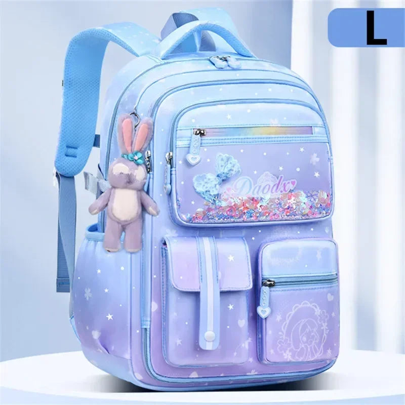 Primary Bow Knot Schoolbag With Rabbit Pendant For Girls Orthopaedics Kids Backpack Waterproof School bag