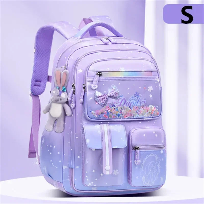 Primary Bow Knot Schoolbag With Rabbit Pendant For Girls Orthopaedics Kids Backpack Waterproof School bag