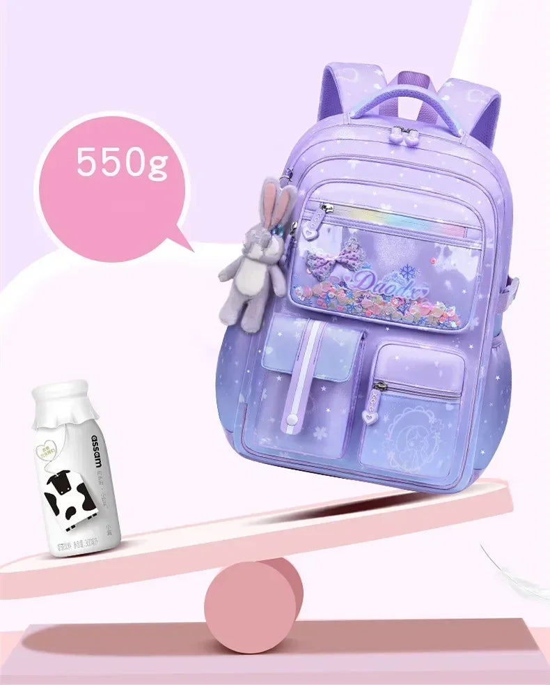 Primary Bow Knot Schoolbag With Rabbit Pendant For Girls Orthopaedics Kids Backpack Waterproof School bag