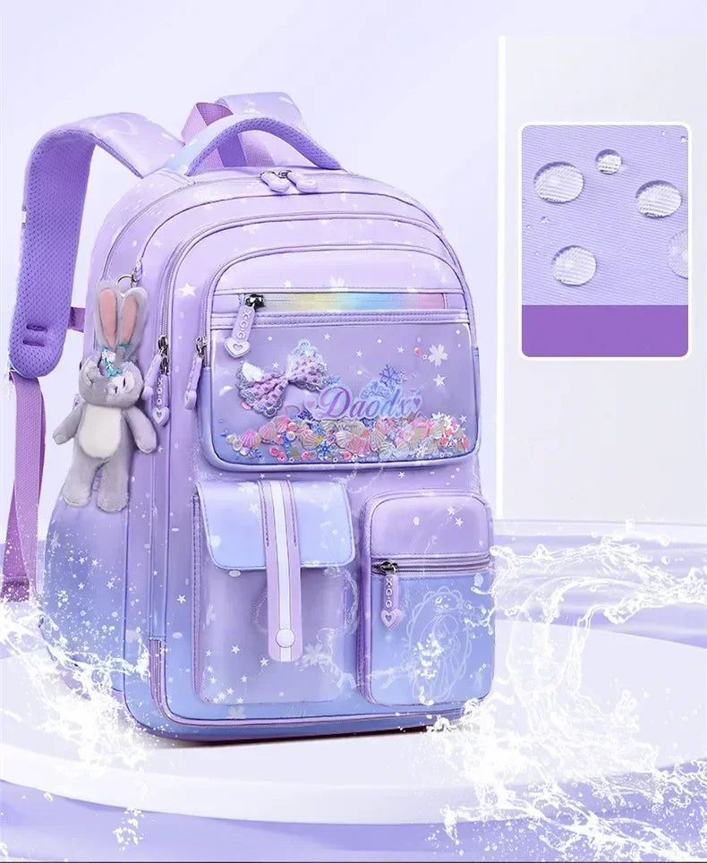 Primary Bow Knot Schoolbag With Rabbit Pendant For Girls Orthopaedics Kids Backpack Waterproof School bag