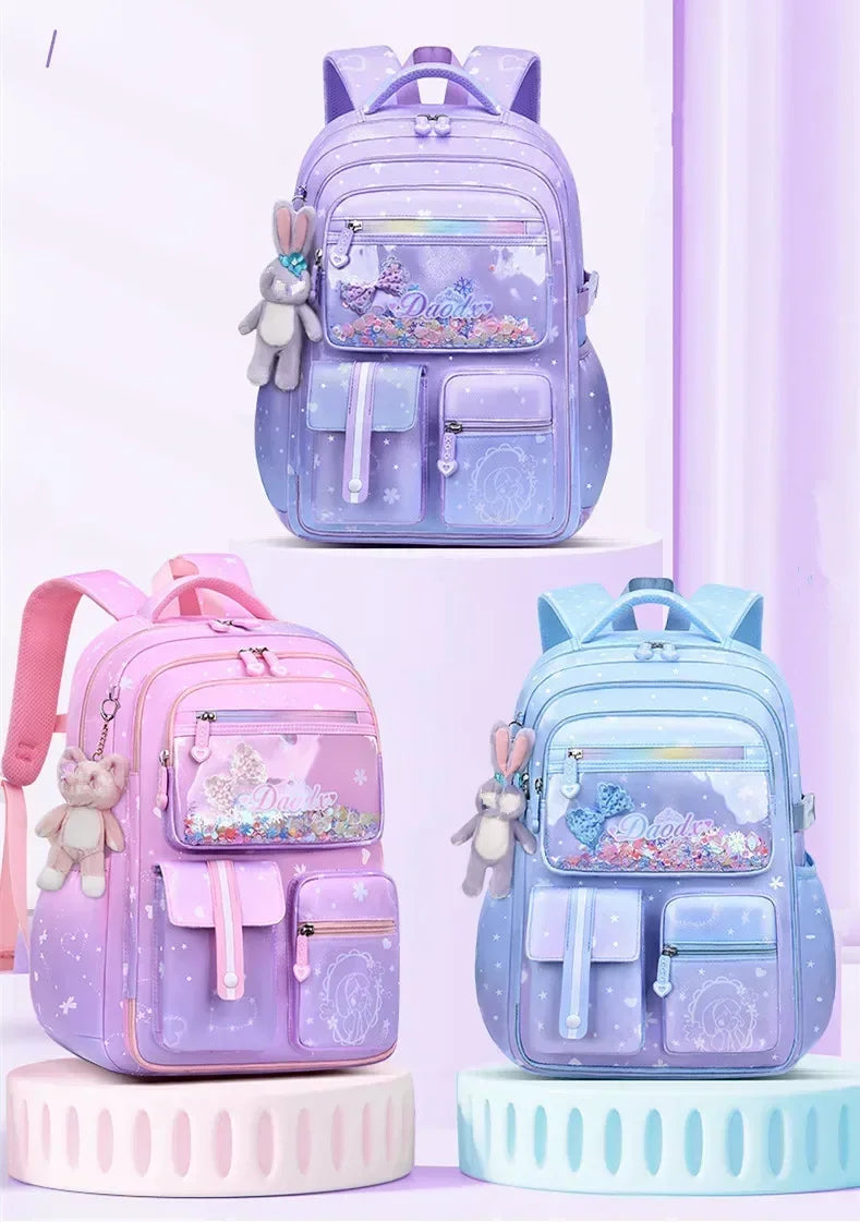Primary Bow Knot Schoolbag With Rabbit Pendant For Girls Orthopaedics Kids Backpack Waterproof School bag