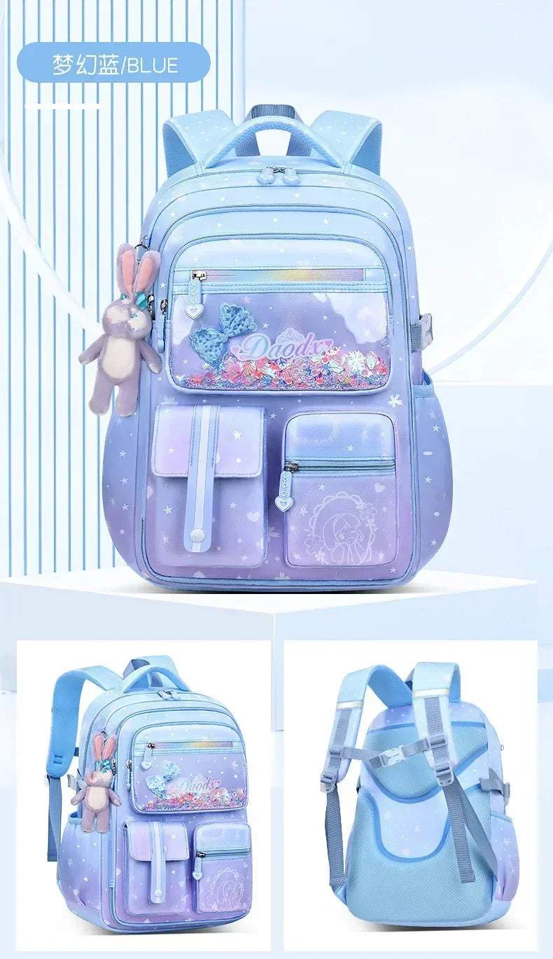 Primary Bow Knot Schoolbag With Rabbit Pendant For Girls Orthopaedics Kids Backpack Waterproof School bag