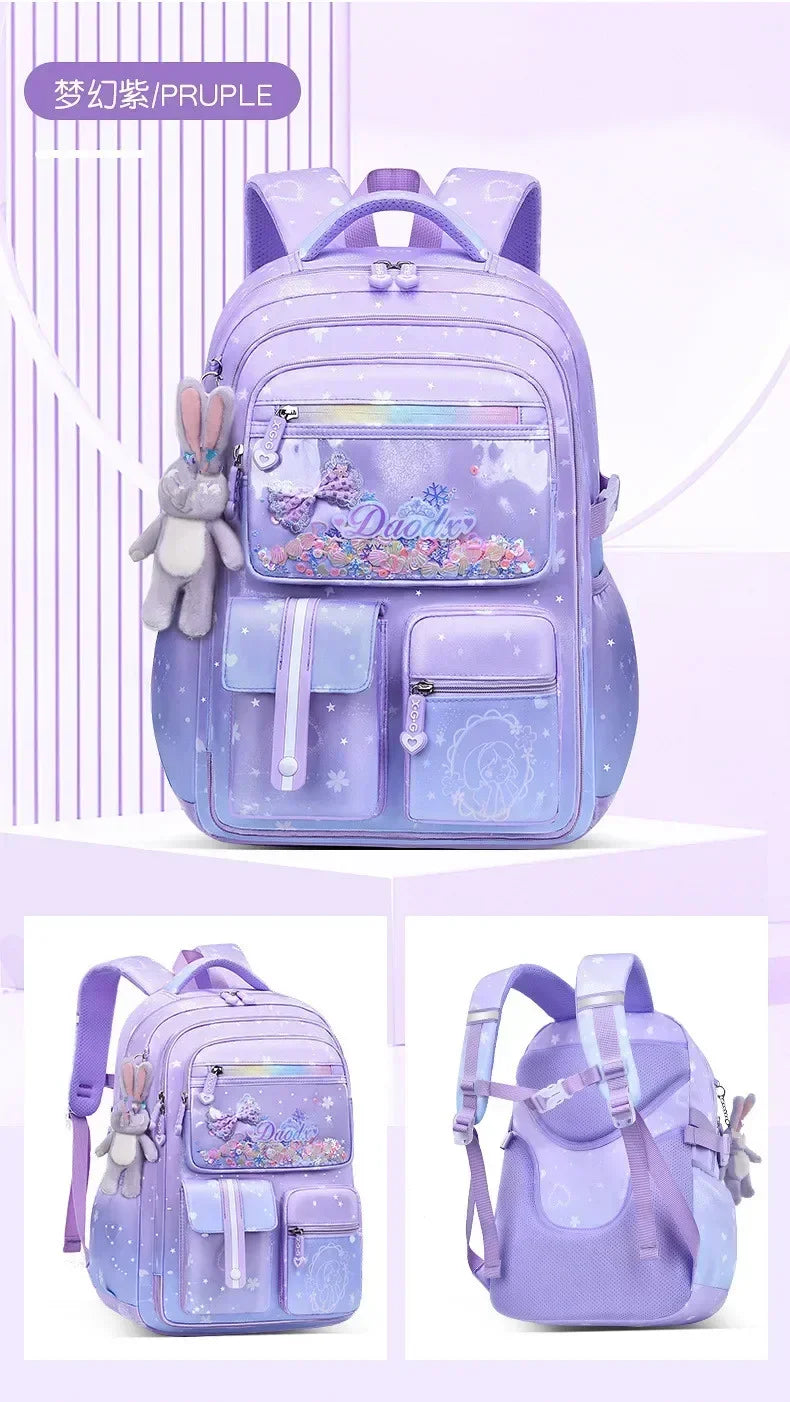 Primary Bow Knot Schoolbag With Rabbit Pendant For Girls Orthopaedics Kids Backpack Waterproof School bag