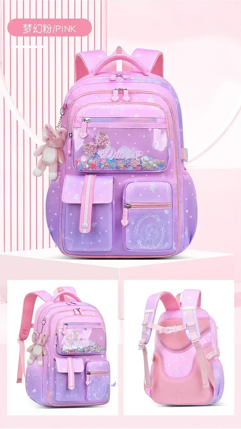 Primary Bow Knot Schoolbag With Rabbit Pendant For Girls Orthopaedics Kids Backpack Waterproof School bag