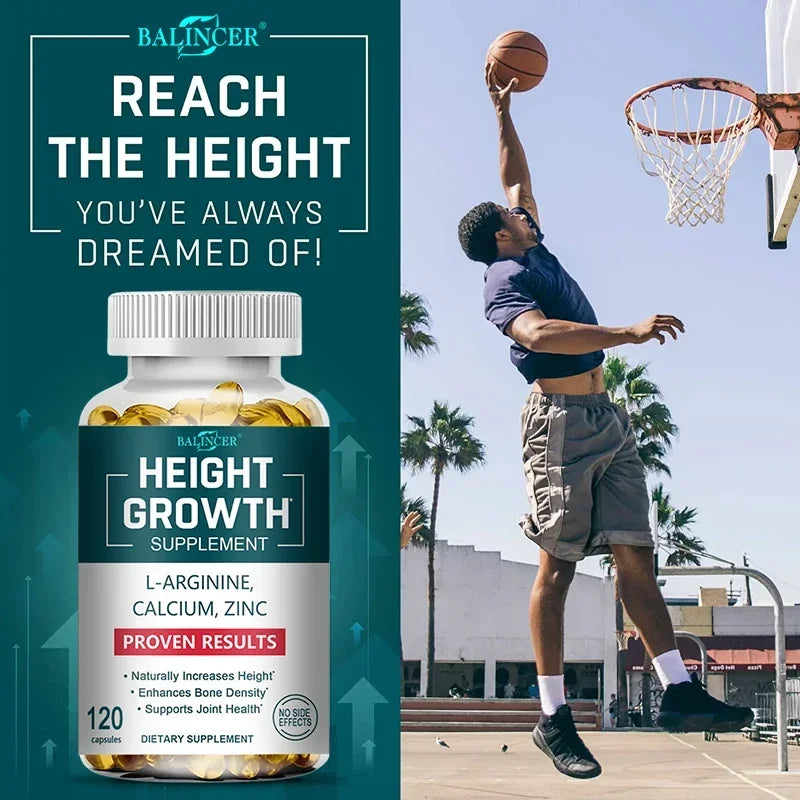 Height Growth Calcium Vitamin D Supplement Natural Vegetarian Capsules Increase Bone Strength Height Promoter Adults Children