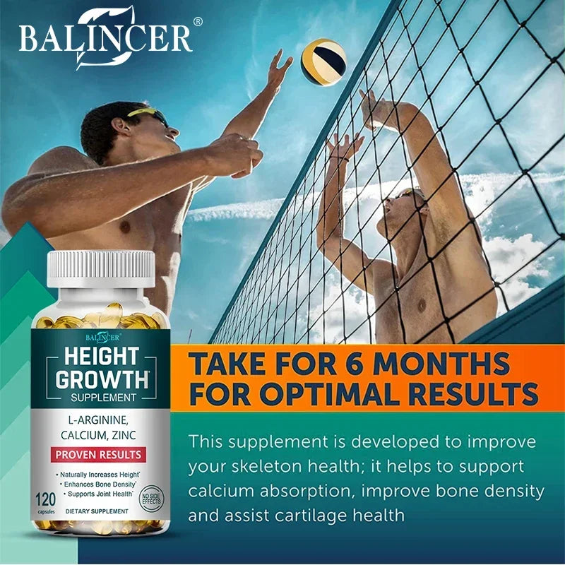 Height Growth Calcium Vitamin D Supplement Natural Vegetarian Capsules Increase Bone Strength Height Promoter Adults Children