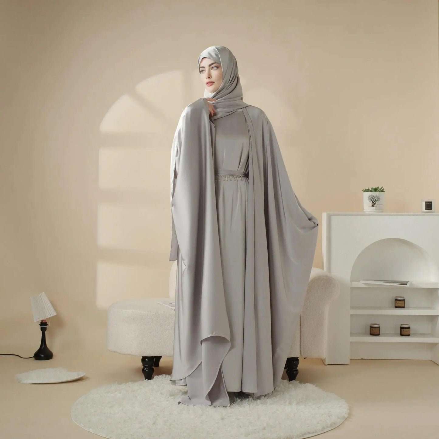 5-Piece Set Butterfly Abaya With Niqab, Loose Full Cover Satin Abaya (MOA019)