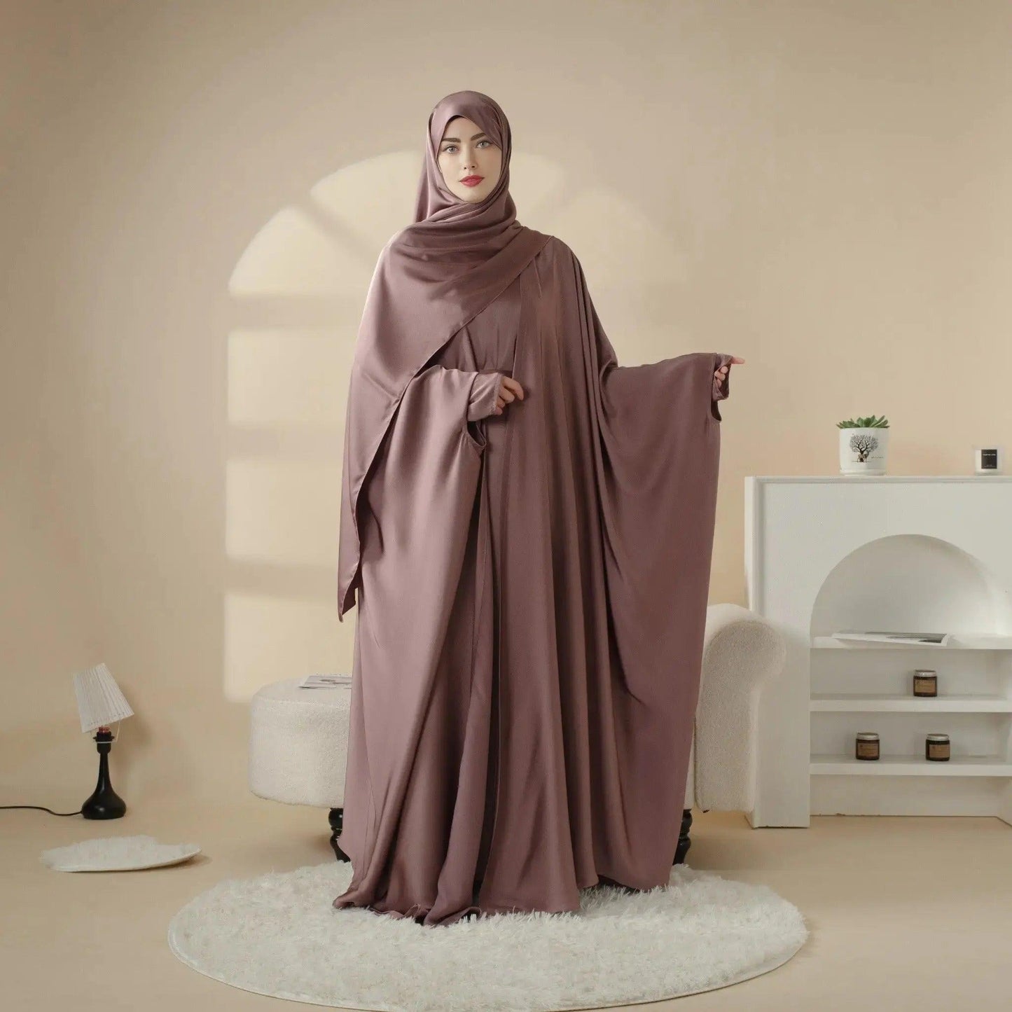 5-Piece Set Butterfly Abaya With Niqab, Loose Full Cover Satin Abaya (MOA019)
