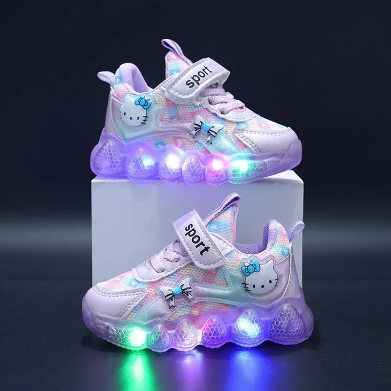 Cute Hello Kitty Casual Shoes for Baby Girl Children Led Light Sneakers Kids Shoes Toddler Walking Shoes Kids Anti-slip Shoes