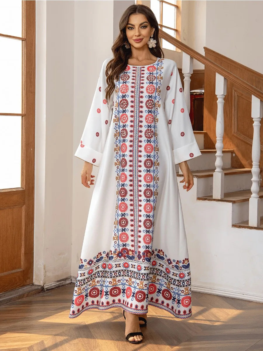 Eid Muslim Dress for Women Abaya Beading Print Abayas Arab Dubai Jalabiya Party Dresses Kaftan Vestidos Largos Long Robe 2024