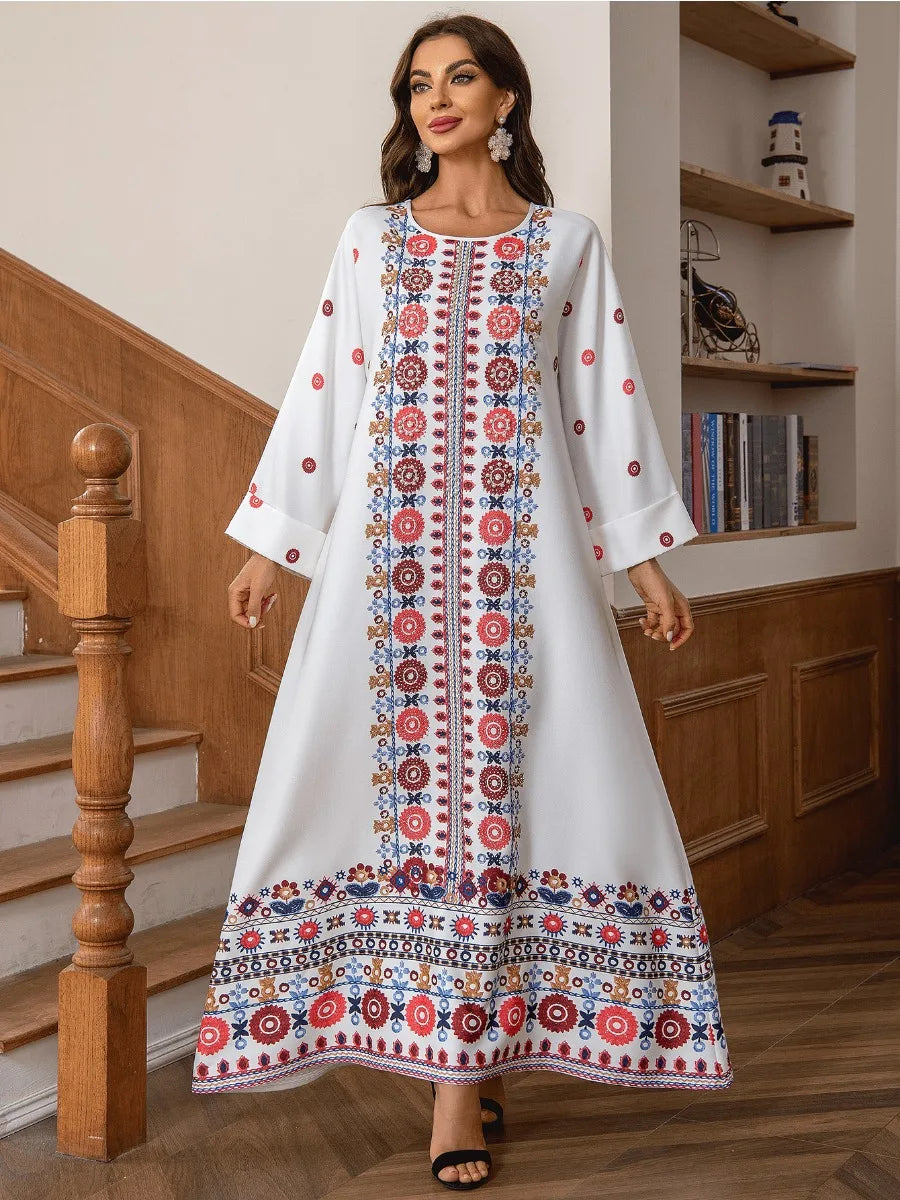 Eid Muslim Dress for Women Abaya Beading Print Abayas Arab Dubai Jalabiya Party Dresses Kaftan Vestidos Largos Long Robe 2024