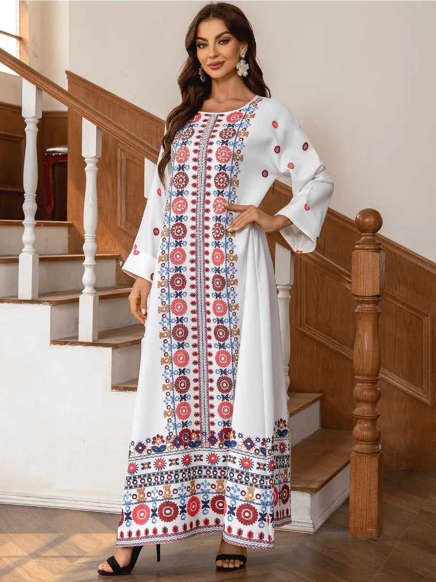 Eid Muslim Dress for Women Abaya Beading Print Abayas Arab Dubai Jalabiya Party Dresses Kaftan Vestidos Largos Long Robe 2024