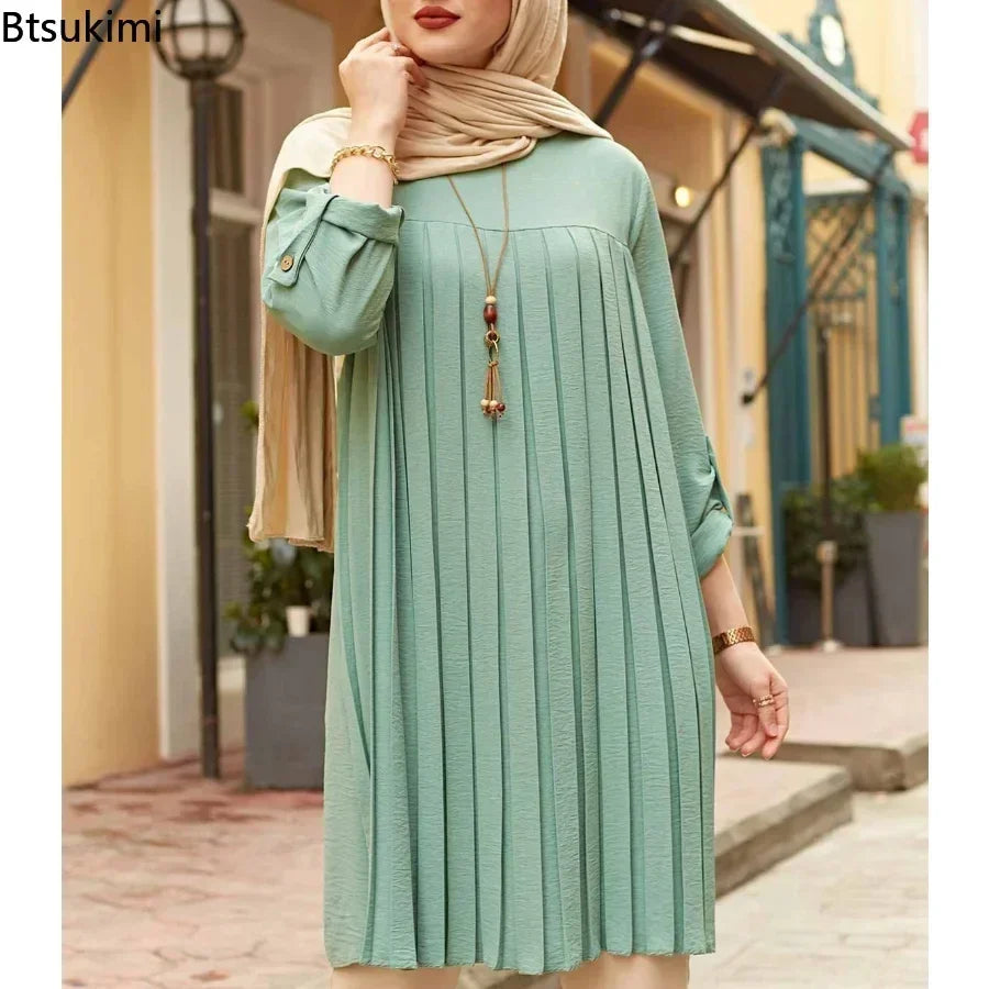 New 2025 Muslim Women's Blouse Shirt Adjustable Sleeve Women Fashion Top Islamism Blouses for Muslim Women Solid Oversized 5XL