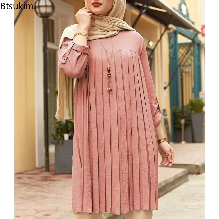 New 2025 Muslim Women's Blouse Shirt Adjustable Sleeve Women Fashion Top Islamism Blouses for Muslim Women Solid Oversized 5XL