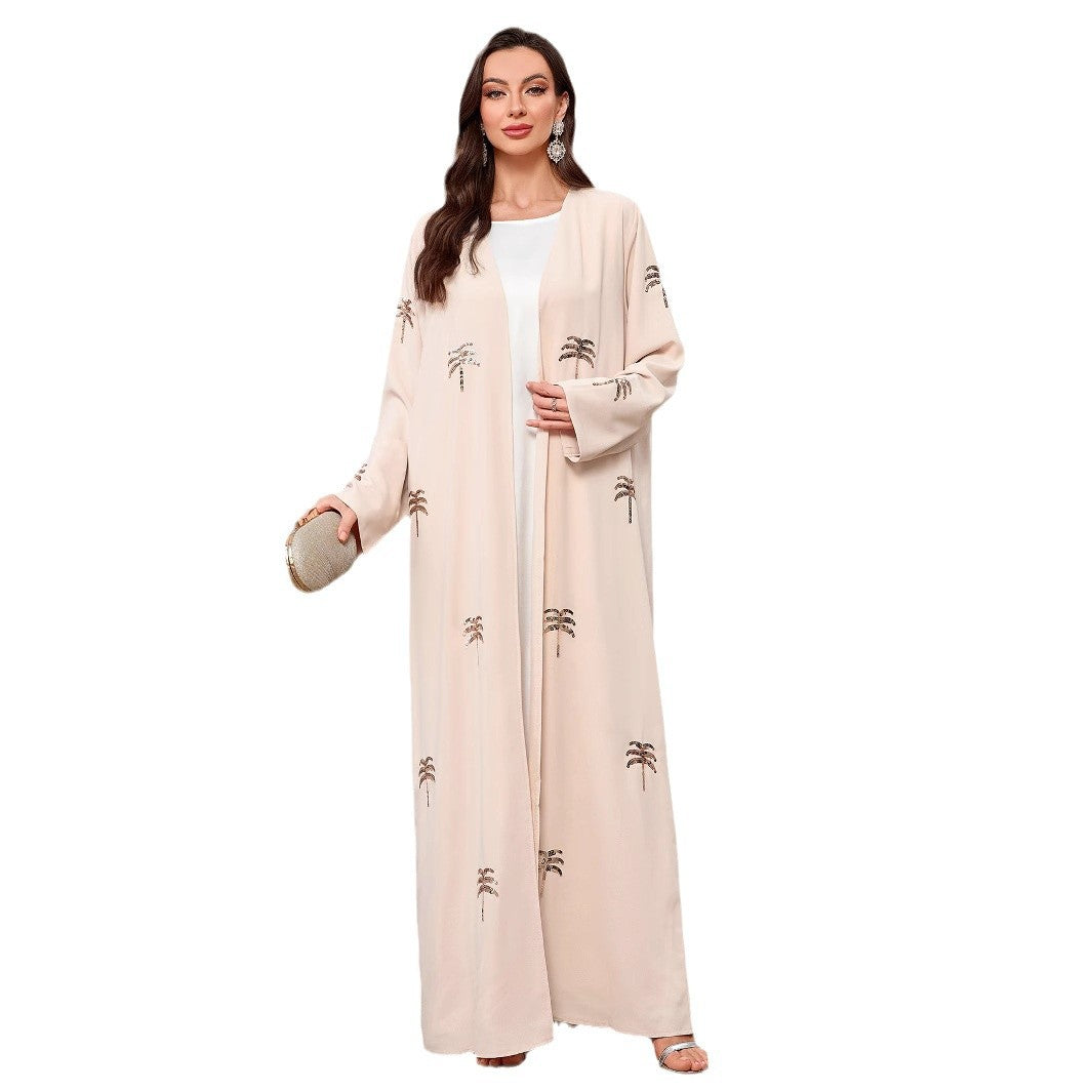 Women's Middle Eastern Muslim Robe Elegant Long Sleeve Sequined Cardigan 2025 Saudi Arabia Clothing Spot Shipping