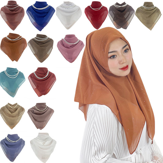 85 * 85cm New Solid Color Chiffon Square Scarf Point Diamond Simple Breathable Women's Scarf Shawl