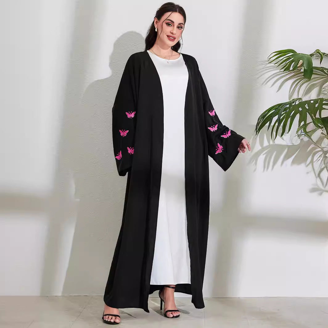 Spot Factory Middle Eastern Muslim Clothing Long Skirt Fashionable And Elegant Cardigan Embroidered Butterfly Dress Robe