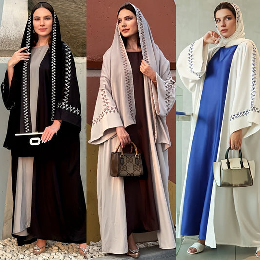 Women's Clothing Abaya Middle Eastern Muslim Headscarf Cardigan Embroidered Long Skirt Arabic Robe Bat Sleeves Draped Across The Border