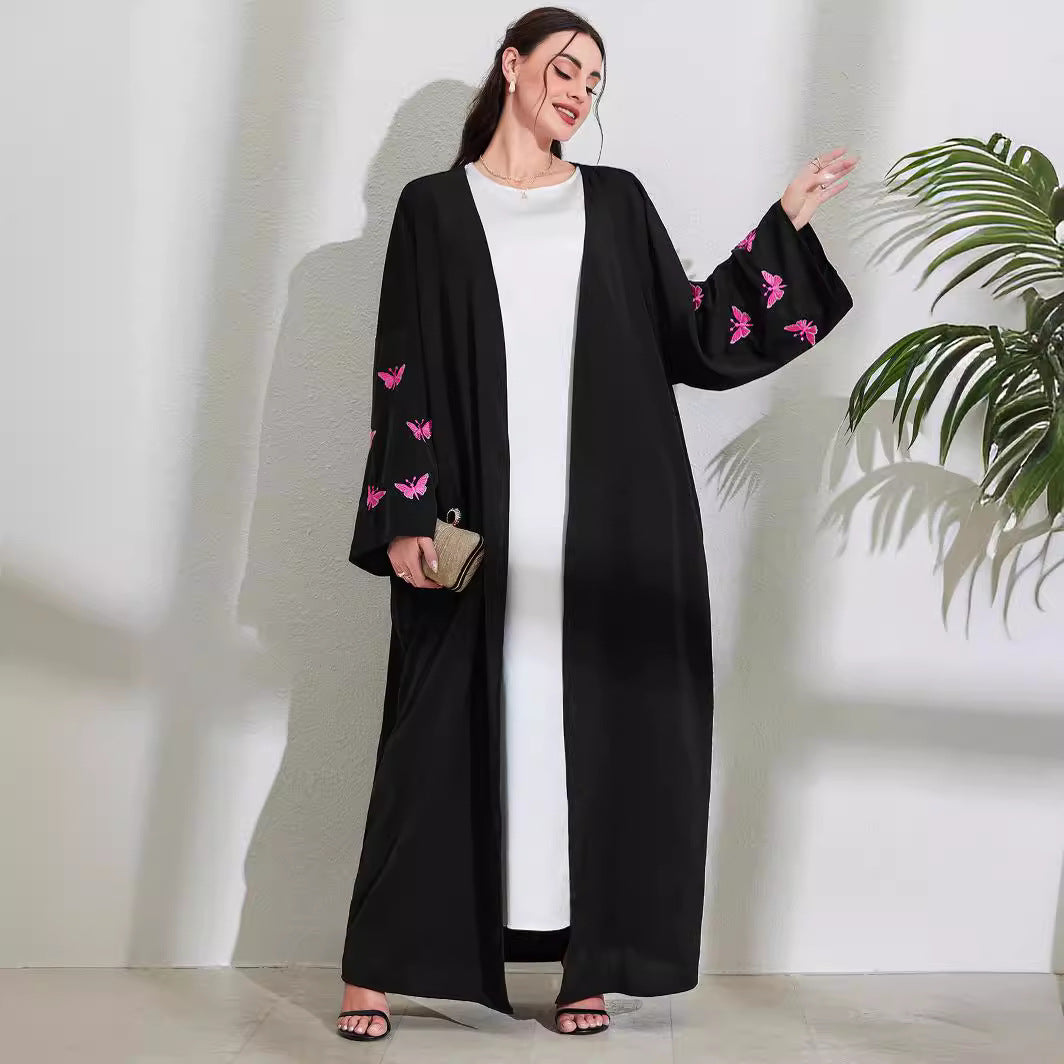 Spot Factory Middle Eastern Muslim Clothing Long Skirt Fashionable And Elegant Cardigan Embroidered Butterfly Dress Robe