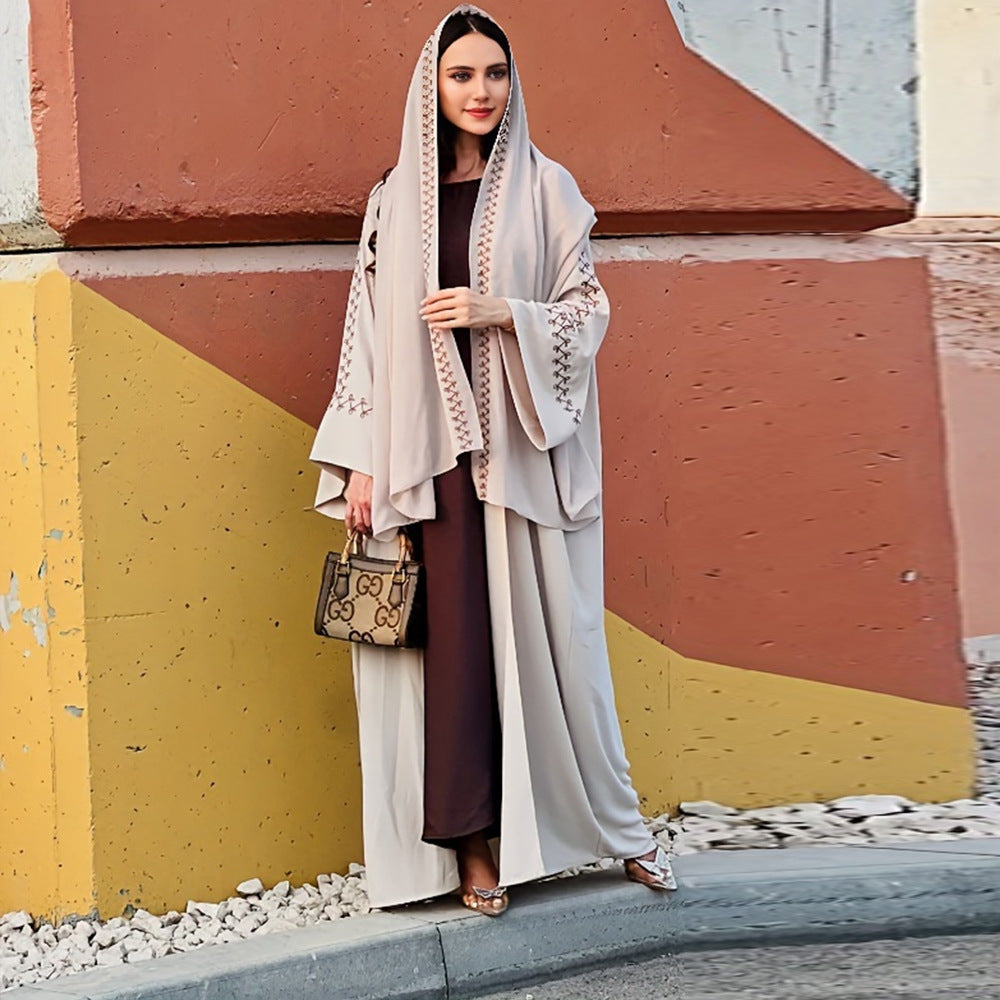 Women's Clothing Abaya Middle Eastern Muslim Headscarf Cardigan Embroidered Long Skirt Arabic Robe Bat Sleeves Draped Across The Border