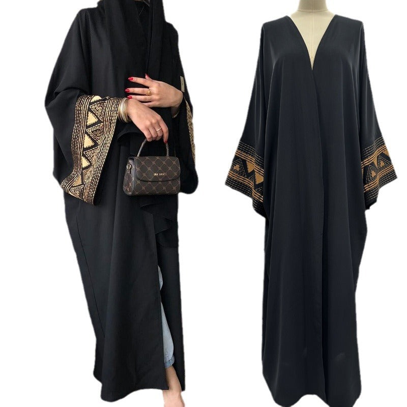 Women's Muslim Cardigan Embroidered Over Abaya Bat Sleeve Dress Embroidered