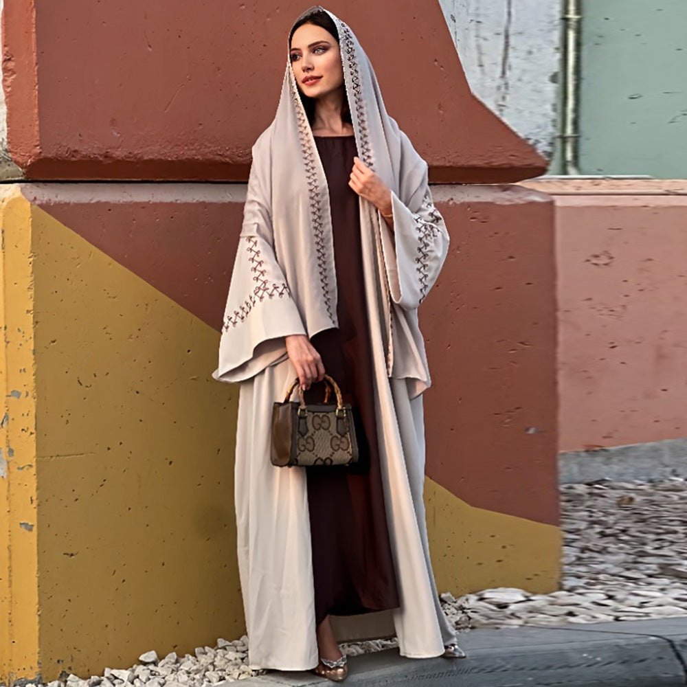 Women's Clothing Abaya Middle Eastern Muslim Headscarf Cardigan Embroidered Long Skirt Arabic Robe Bat Sleeves Draped Across The Border