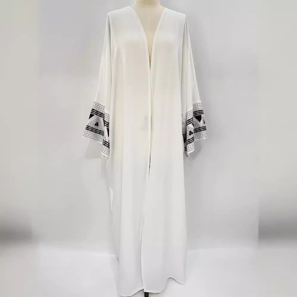 Women's Muslim Cardigan Embroidered Over Abaya Bat Sleeve Dress Embroidered