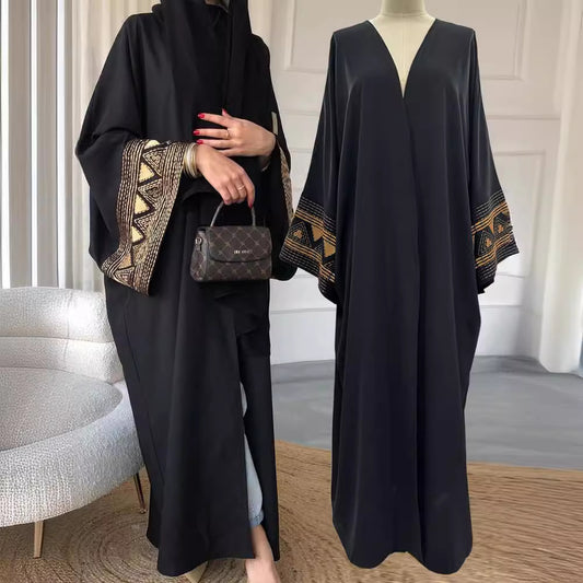 Women's Muslim Cardigan Embroidered Over Abaya Bat Sleeve Dress Embroidered